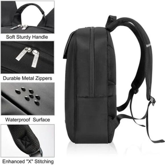 New Slim Lightweight Waterproof Backpack Black - Picture 6 of 9